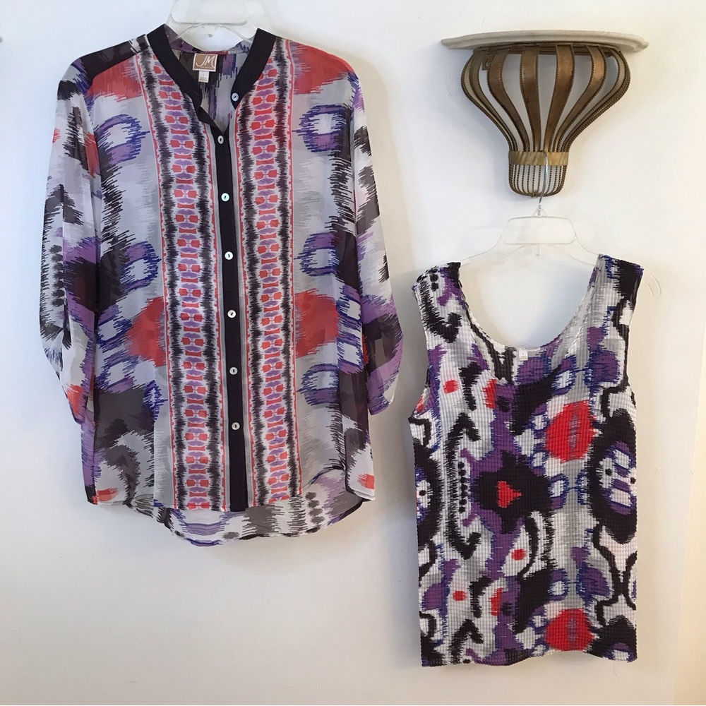 JM Collection, Blouse, Size Large, Abstract 2 Piece Button Front Shirt Set
